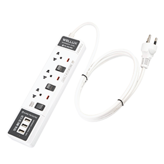 [รุ่น65]WELLUX ปลั๊กไฟคุณภาพ 3,4,5 ช่อง+USB ความยาวสายไฟ 3M 5M รองรับ 2300W เต้ารับทองเหลือง วัสดุไม่ลามไฟ มอก.2433-2555