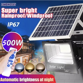 ไฟ โซล่าเซลล์ โซลาร์เซลล์ ไฟสนาม 500W ไฟปักสนาม Solar lightไฟโซลาร์เซลล์ แสงสีขาว จับเวลาระยะไกล กันฝน【รับประกัน5ปี】