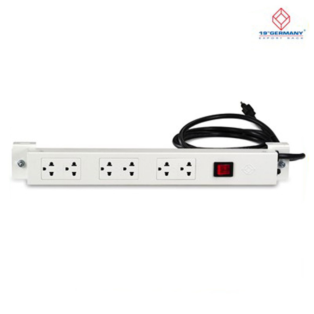 19" German Export Rack AC Power Distribution 6 Universal Outlet w/Cable 3 M. &amp; Surge Protection (G7-00006)