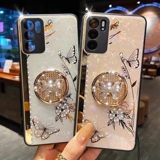 Yjd เคสโทรศัพท์รูปทรงผีเสื้อประดับเพชรแหวนสําหรับ Oppo Reno 5 5pro Reno 6