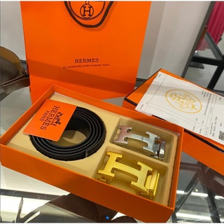 2 in 1 เข็มขัดหนังแท้ Hermes พร้อมหัวเข็มขัด 2 ชิ้น สําหรับผู้ชาย