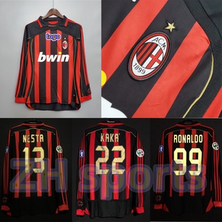 เสื้อกีฬาแขนยาว ลายทีมชาติฟุตบอล AC milan 2006 2007 ชุดเหย้า 06 07 AC KAKA 22 NESTA 13 RONALDO 99