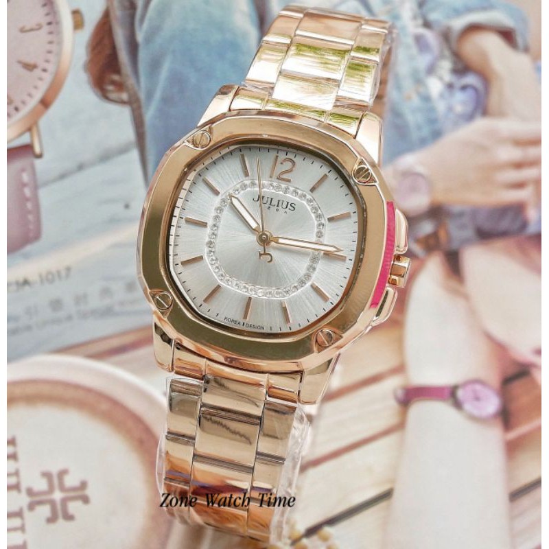 Julius นาฬิกาแฟชั่นเกาหลีของแท้ 💯% ประกันศูนย์ไทย นาฬิกาข้อมือผู้หญิง สายสแตนเลส รุ่น Ja-931 สีพิ้งค