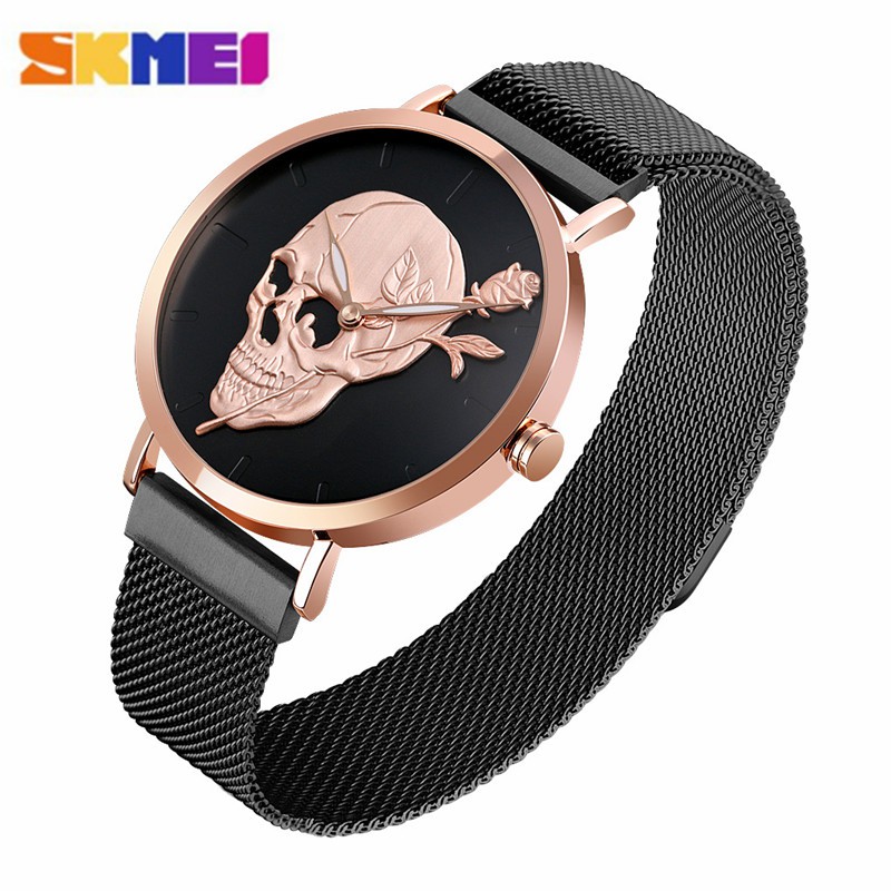 【SKMEI Official】9173 Skull Men Watches Luxury Quartz Wristwatch Simple Magnet Couple Watch Stainless