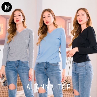 Alanna Top  เสื้อยืดดีเทลไขว้ ผ้าคอตตอน เเขนยาว จับย่นข้างลำตัว มีหลายสี