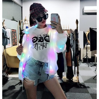 เสื้อแจ็คแก็ตมีไฟ สีขาว มีไฟ LED มีฮูด