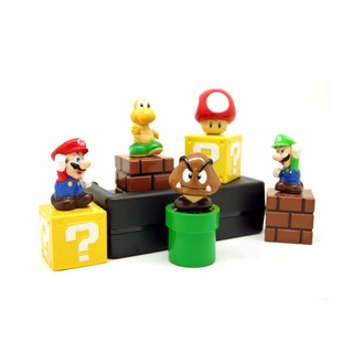 Mario ฟิกเกอร์ Super Bros PVC รูปเห็ด ของเล่นสําหรับเด็ก 5 ชิ้น