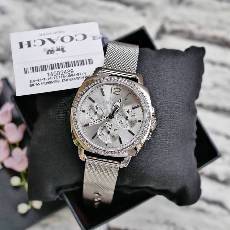 พร้อมส่ง นาฬิกาข้อมือผู้หญิง Coach สายสีเงิน Women's Boyfriend Mesh Watch Silver Plated Watch 14502489