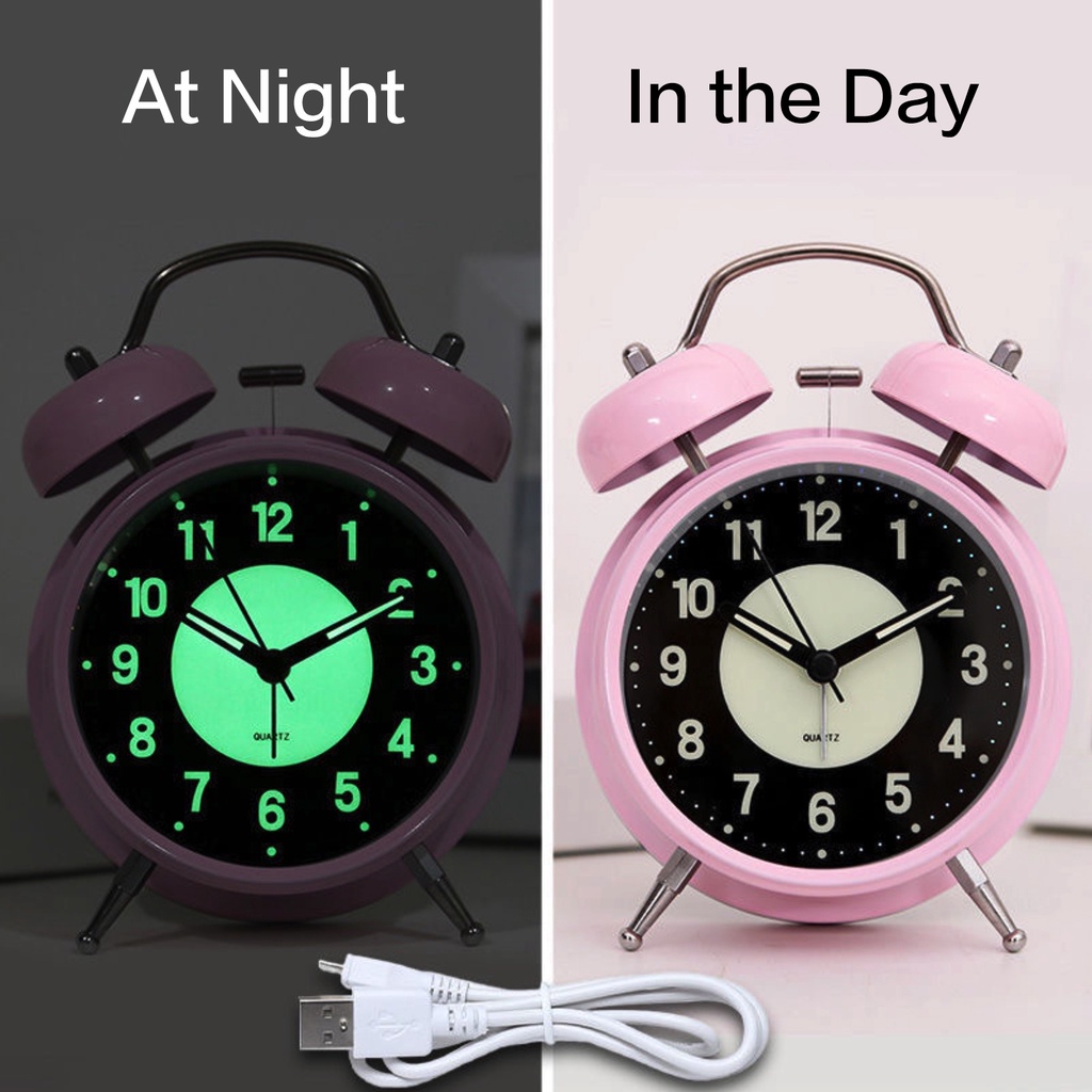 นาฬิกาปลุกอนาล็อกควอตซ์ ระบบอนาล็อก เสียงเงียบ ใช้แบตเตอรี่ 4 นิ้ว พร้อมไฟแบ็คไลท์ สําหรับห้องนอน