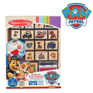 Melissa &amp; Doug-PAW Patrol Wooden Stamps Activity Set แผ่นกิจกรรม 12 แผ่น 25 ชิ้น หมึก non-toxic กล่องไม้