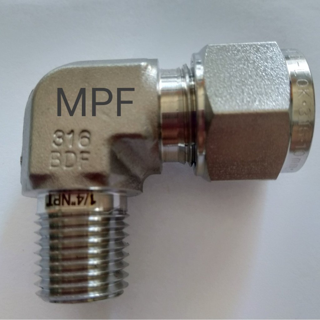 ขั้วต่อข้อศอกชาย 1/2 "OD X 1/4" NPT SS 316 Stainless Steel Con ss316