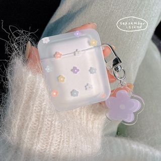 เคสหูฟัง ลายดอกไม้สีม่วง พร้อมพวงกุญแจ และสายคล้อง สําหรับ AirPods 1 2 Pro 3rd AirPods Pro 3