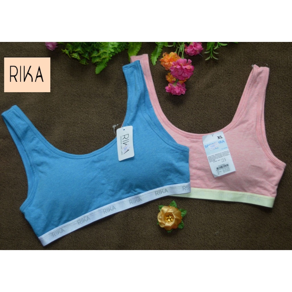 RIKA SPORT BRA สปอร์ต บรา บราสวมหัว เสื้อผ้า แฟชั่น ไร้โครงกดเจ็บ เสริมฟองน้ำ ผ้าคอตตอน ของแท้100%