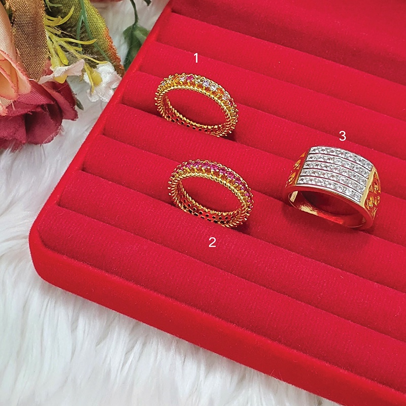 แหวนทองฝังพลอย นพเก้า ทับทิม เพชร เครื่องประดับ แหวนทองเหลืองแท้ เรียบหรู ใส่ได้ทุกโอกาส งานสวย พร้อมส่ง