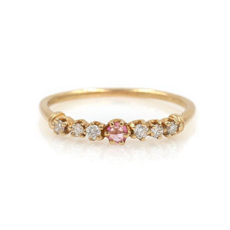 แหวนทองแท้ 18K ประดับพลอย สีชมพู แบบเรียบง่าย สไตล์ฝรั่งเศส สําหรับผู้หญิง