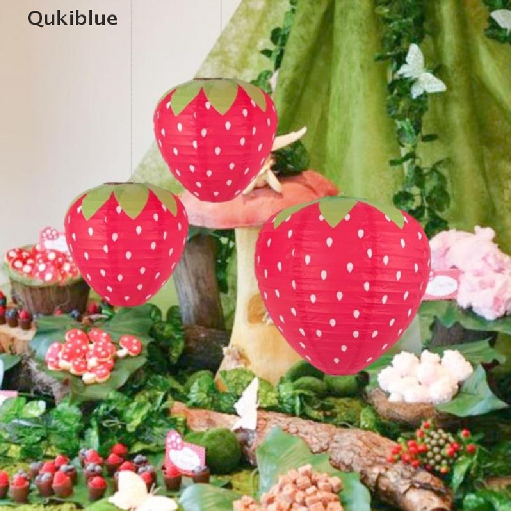 Qukiblue โคมไฟกระดาษสตรอเบอร์รี่วันเกิด Party Decor 3D เครื่องประดับฉากหลัง