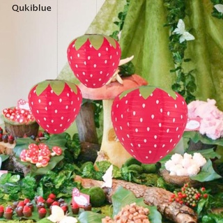 Qukiblue โคมไฟกระดาษ รูปสตรอเบอร์รี่ 3D สําหรับแขวนตกแต่งปาร์ตี้วันเกิด