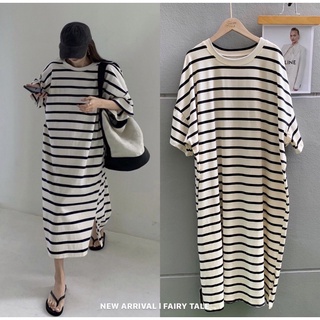 NEW ::striped Dress🇰🇷 มาเพิ่มรอบ 4 เดรสลายทางสไตส์เกาหลี งานนำเข้าอย่างดี ตัวนี้ผ้านิ่มใส่สบายทรงoversize