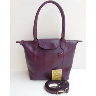 กระเป๋าหนังแท้ ทรง longchamp size S สีม่วง หูยาว มีสายสะพายยาว ใหม่