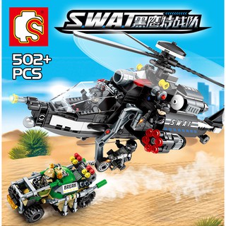 ProudNada Toys ของเล่นเด็กชุดตัวต่อเลโก้เฮริคอปเตอร์ รถตำรวจ S SWAT SEMBO BLOCK 502+PCS 102387