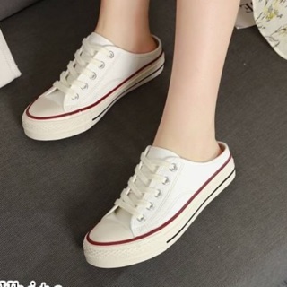 พร้อมส่งรองเท้าผ้าใบแบบสวมเปิดส้น35-40