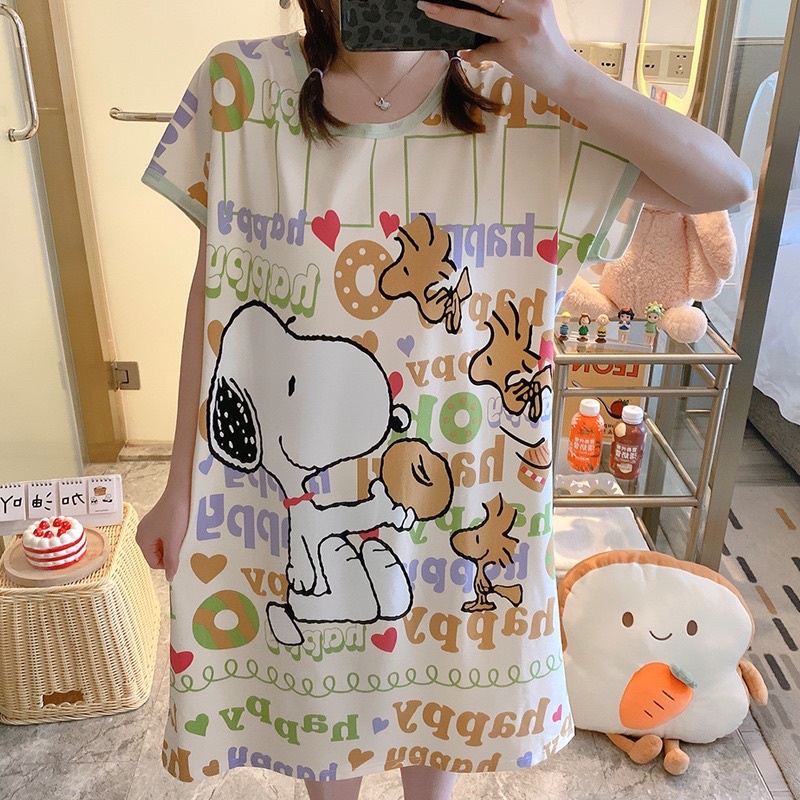 *พร้อมส่ง* ชุดคลุมท้อง ชุดนอนกระโปรงการ์ตูนน่ารัก สาวอวบและคุณแม่ตั้งครรภ์ใส่สบายแขนสั้นทรงหลวม