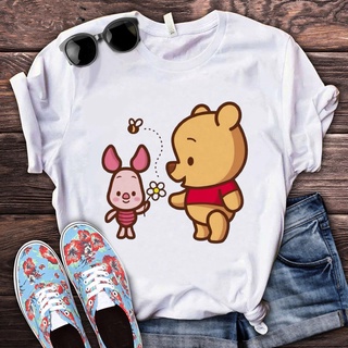 Kawaii เสื้อยืดลําลอง แขนสั้น พิมพ์ลายกราฟฟิค Winnie The Pooh Harajuku Y2K 90s สไตล์สตรีท สําหรับสตรี