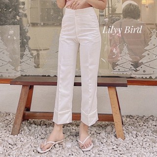 [พร้อมส่ง] Lilyy Foldy #white กางเกงขายาว 8 ส่วน เอวสูง ปลายขาพับ