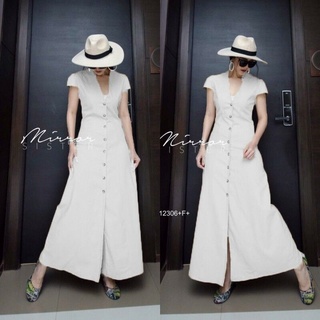 เดรสทรงสวยสีพื้น แขนกุดคลุมไหล่ งานกระดุมหน้า ระบุสีในแชท