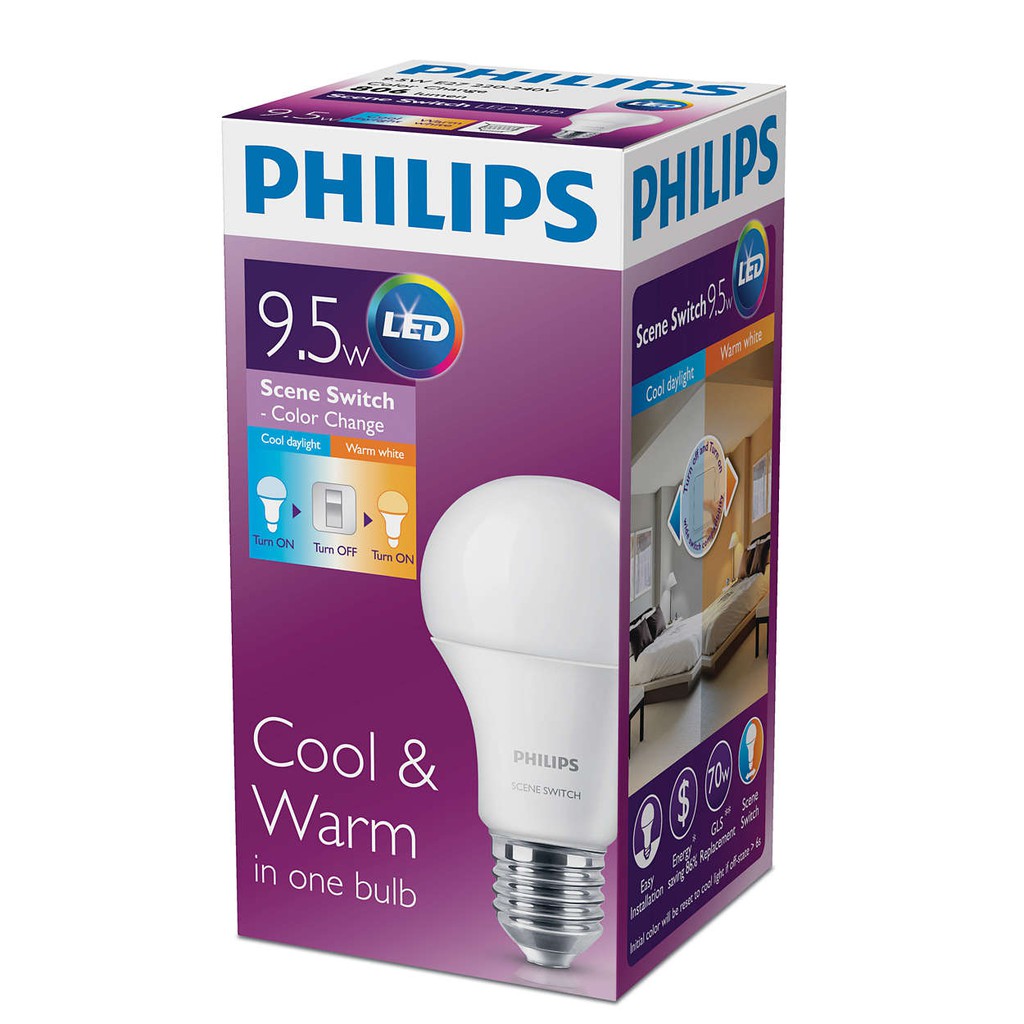 Philips SCENE SWITCH LED BULB 9.5W E27 3000K/ 6500K (CHANGE COLORS)