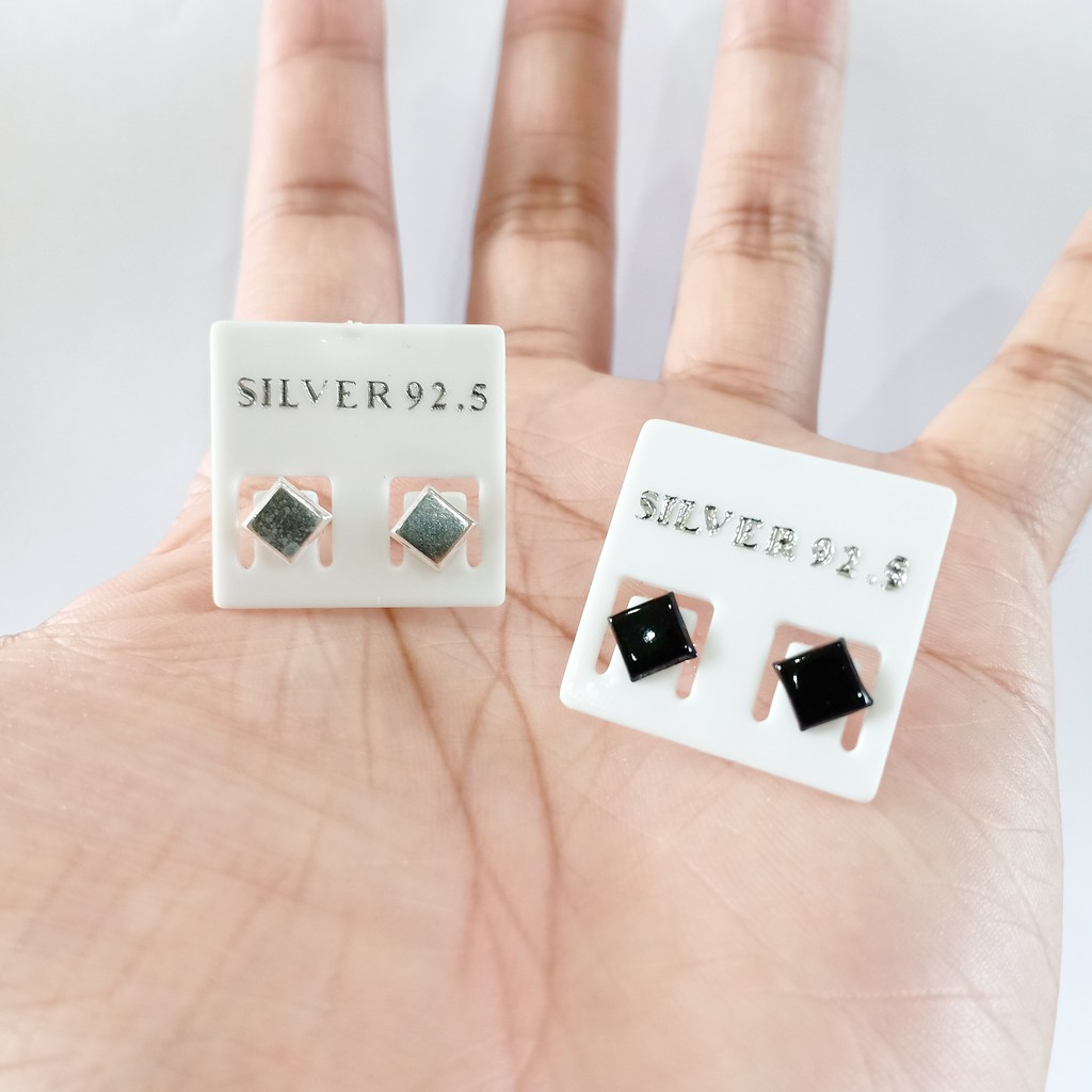 ต่างหูเงินแท้ square earrings 92.5% (สี่เหลี่ยมนูน)