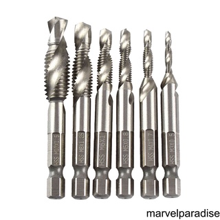 6Pcs HSS High Speed Steel Drill Bits Set 1/4" Hex Shank Metric Screw Thread Tap Taper Twist Drill Bit M3 M4 M5 M6 M8 M10