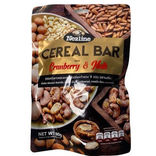 Cereal Bar Cranberry &amp; Nuts Nezline ซีเรียสอัดแท่งผสมแครนเบอร์รี่และถั่วรวม 8 ชนิด 80g 1 ซอง/ปริมาณ 80g ราคาพิเศษ สินค้าพร้อมส่ง