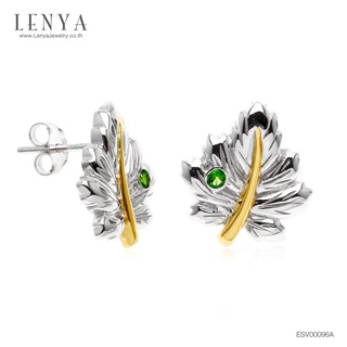 Lenya Jewelry ต่างหู Lenya ดีไซน์ใบไม้ ประดับโครมไดออฟไซด์, ซาโวไรท์ (Tsavorite) และเพชร DiamondLike