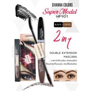 Sivanna Colors Mascara Super Model Double Extension HF901 มาสคาร่ากันน้ำและมาสคาร่าคิ้วอยู่ในด้ามเดียวกัน