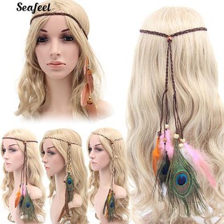 Boho สไตล์เทศกาล Feather แถบคาดศีรษะ Hippie Weave Hairband อุปกรณ์เสริมผม