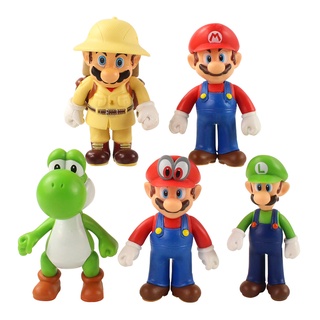 โมเดลฟิกเกอร์ PVC รูปเกม Super Mario Bros Luigi Mario Yoshi ของเล่นสําหรับเด็ก 5 ชิ้น ต่อชุด