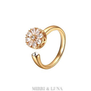 Gold Crystal Flower Rotatable Ring