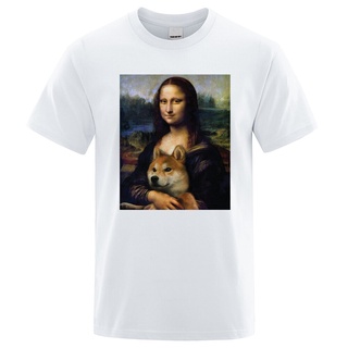 T-shirt  เสื้อยืดลําลอง แขนสั้น คอกลม พิมพ์ลาย Mona Lisa Shiba Inu Doge 1 ทรงหลวม เหมาะกับการเล่นฟิตเนส สําหรับผู้ชายS-5