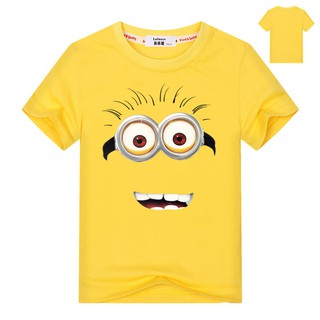 เสื้อยืดผ้าฝ้ายพิมพ์ลายการ์ตูน Minions แฟชั่นฤดูร้อนสำหรับเด็ก