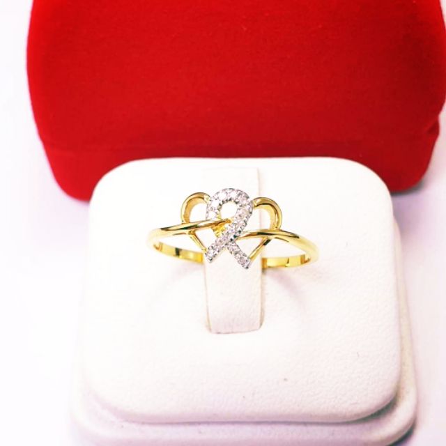 แหวน หัวใจคู่เพชรแท้ ทองแท้9k ของขวัญสำหรับคนที่คุณรัก