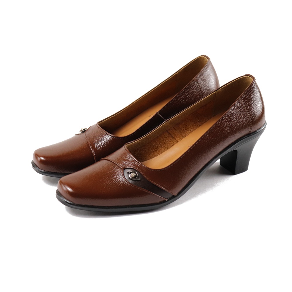รองเท้าทํางาน หนังวัวแท้ สีน้ําตาล 5 ซม. สําหรับผู้หญิง AX411