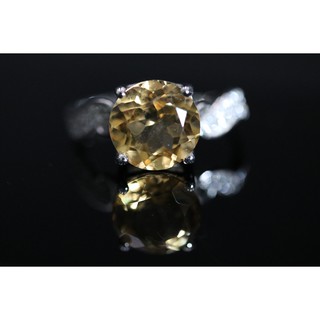 แหวน ซิทริน (Citrine) พลอยแท้ เจียรไนทรงกลม ขนาด 10 มม. ตัวเรือนเงิน 925 ชุบทองคำขาว ขนาดไซส์ 52-59