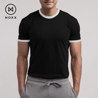 Noxx Round Neck T-shirt: เสื้อยืดคอกลมสีดำ ขอบขาว