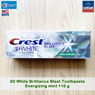 Crest® 3D White Brilliance Blast Whitening Toothpaste, Energizing Mint 116g ยาสีฟัน ฟลูออไรด์ช่วยป้องกันฟันผุ