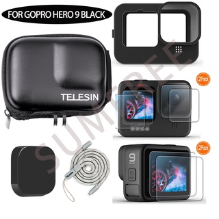 GOPRO เคสกระเป๋า + ฟิล์มกันรอยหน้าจอ + เลนส์ + ฝาครอบเลนส์สําหรับ Gopro Hero 9