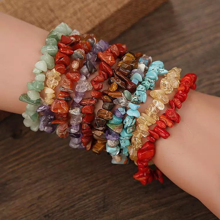 สร้อยข้อมือ บดคริสตัลธรรมชาติ กรวดกรวดธรรมชาติ ทรงไม่สม่ําเสมอ สําหรับผู้หญิง ลูกปัดหิน กำไลหิน กำไลหิน