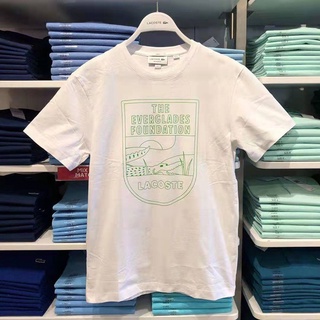 Lacoste ใหม่ เสื้อยืดคอกลม แขนสั้น ผ้าฝ้าย พิมพ์ลายตัวอักษร เรียบง่าย สําหรับผู้ชาย และผู้หญิง