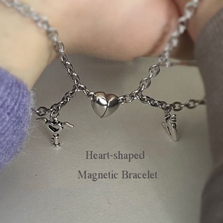 Heart-shaped Magnetic Bracelet Love Lock Simple Titanium Steel Couple Bracelets for Man and Women