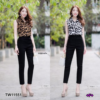 G11551 Set 2 ชิ้น เสื้อแขนกุดกระดุมหน้าลายเสือ + กางเกงทรงเดฟ